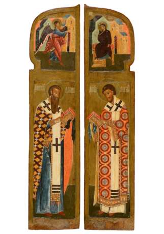Bedeutende russische Königstüre mit Verkündigung und den heiligen Kirchenvätern Basilios der Grosse und Johannes Chrysostomos - photo 1