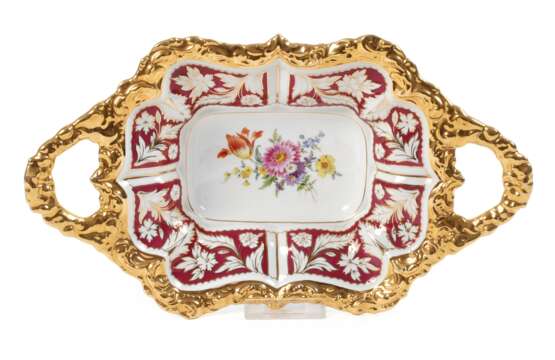 Meissen Prunkschale "Blumenbukett/Purpurfond" - Foto 1