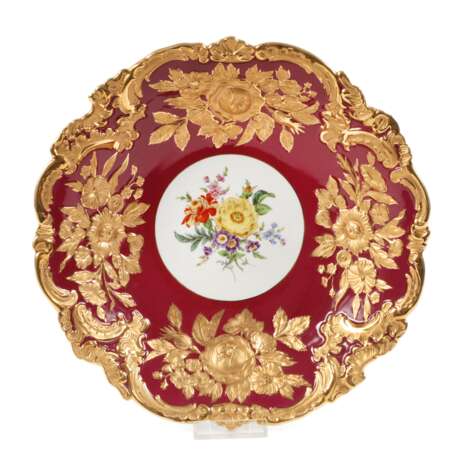 Meissen Prunkschale "Blumenbukett/Purpurfond" - Foto 1