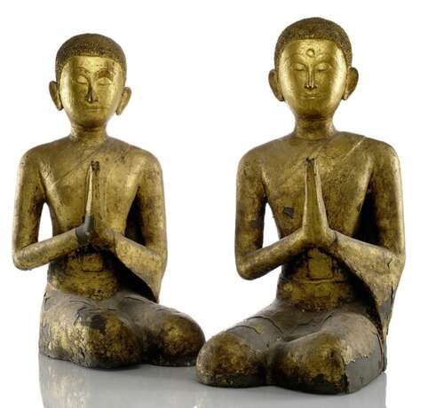 Paar Adoranten aus Bronze mit goldener und schwarzer Lackfassung - Foto 1