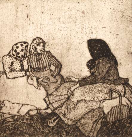 Emil Orlik, "Drei Bäuerinnen im Gespräch" - photo 1