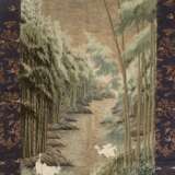 Große Seidenstickerei mit weissen Reihern in einer Landschaft mit Bambus u. Fluss - фото 1