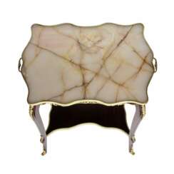 Serving table mahogany, gilded bronze with a marble top of the turn of the 19th and 20th centuries. 