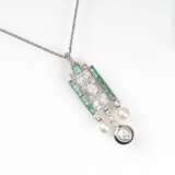 Art-déco Diamant-Smaragd-Anhänger mit kleinen Perlen - photo 1