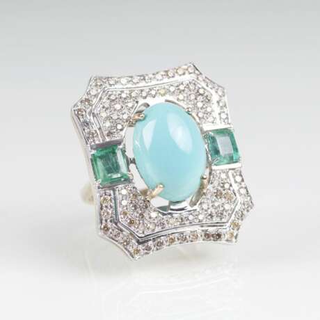 Feiner Türkis-Brillant-Smaragd-Ring im Art-déco Design - photo 1