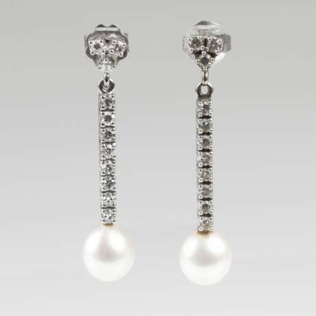 Paar Perlen-Diamant-Ohrringe - фото 1