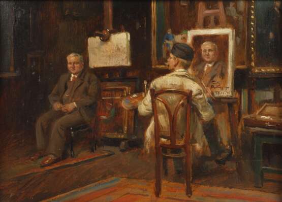 Friedrich Raupp, Der Maler beim Portraitieren im Atelier - Foto 1