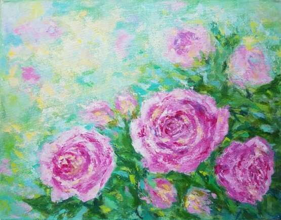 „Rosen im Garten“ Leinwand Acrylfarbe Impressionismus 2018 - Foto 1