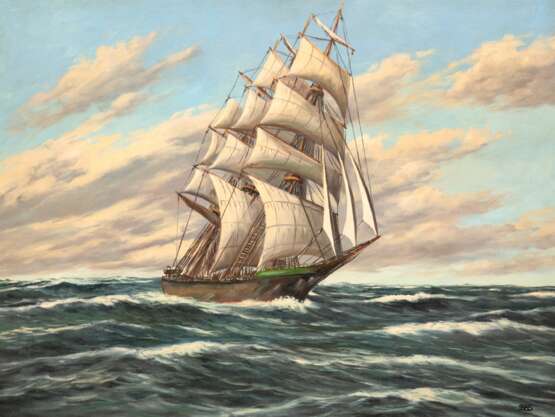 "Dreimaster auf Hoher See", Öl/ Platte, undeutl. monogr. u.r., 60,5x80 cm, Rahmen - photo 1