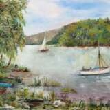 "Bergsee mit Seglern", Öl/ Lw., undeutl. sign. u.r., 47x55 cm, ungerahmt - photo 1