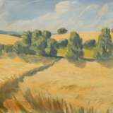 Gimpel, Bruno (1886 Rostock-1943 Niederpoyritz) "Mecklenburger Sommerlandschaft". Öl/Hartfaser, sign. u.l., 35,5x48 cm, Rahmen (Studium in Düsseldorf und Dresden, war als Gebrauchsgrafiker und Maler in Rostock … - photo 1