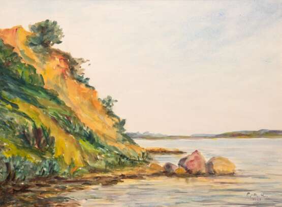 Hennemann Lange, Eva Maria (1921-2016) "Küstenlandschaft auf der Insel Rügen", Aquarell, sign. u.r. und dat. 1969, rückseitig Aufkleber "Gallery Berger Schwerin" 34,5x47 cm, hinter Museumsglas und Rah… - photo 1