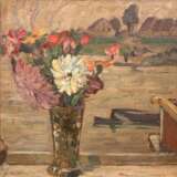 Albitz, Richard (1876 Berlin-1954 ebenda) "Blumenstrauß in Vase vor dem Fährhaus", Öl/ Mp., sign. u.l., rückseitig bez., 36x35,5 cm, Rahmen (Studium an der Kunstgewerbeschule Charlottenburg und besuchte gleichz… - photo 1