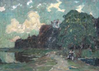 Albitz, Richard (1876 Berlin-1954 ebenda) &quot;Die blaue Stunde&quot;, Öl/ Mp. rückseitig bez., 18x24 cm, Rahmen (Studium an der Kunstgewerbeschule Charlottenburg und besuchte gleichzeitig ein Berliner Studienatelier, v…