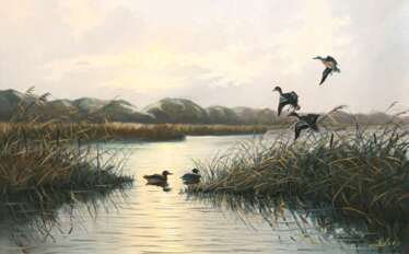 Dirks, Karl (19./ 20. Jh.) &quot;Insel Juist am Hammersee&quot;, Öl/ Lw., verso. bez., sign. u.r. und dat. 1965, Lw. besch., 60x90 cm, Rahmen