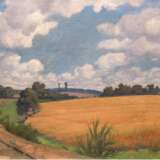 Zuchors, Walter (1870 Pommern-1947 Berlin) "Weite Sommerlandschaft mit Getreidefeldern bei Freest-Vorpommern", Öl/ Lw., sign. u.l. und dat. ´26, kl. Loch und Kratzer, 39,5x56 cm, Rahmen - photo 1