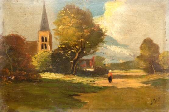 Barn, J. (Niederländischer Maler 19. Jh.) "Impressionistische Dorfansicht mit Frau", Öl/ Platte, sign. u.r., 19x28 cm, ungerahmt - photo 1