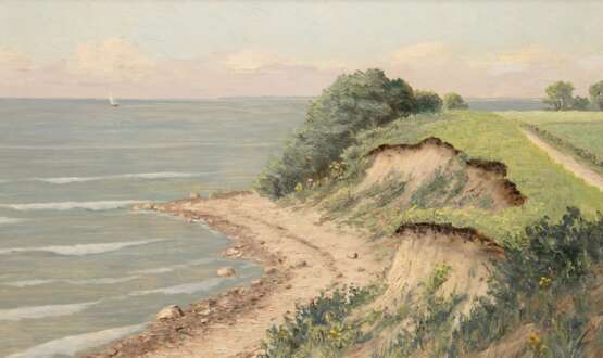 Rebentisch, Heinrich (Norddeutscher Maler um 1900) "Am Brodtner Ufer", Öl/ Hartfaser, unsign., rückseitig bez., 38,5x64 cm, Rahmen - photo 1
