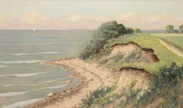Rebentisch, Heinrich (Norddeutscher Maler um 1900) &quot;Am Brodtner Ufer&quot;, Öl/ Hartfaser, unsign., rückseitig bez., 38,5x64 cm, Rahmen