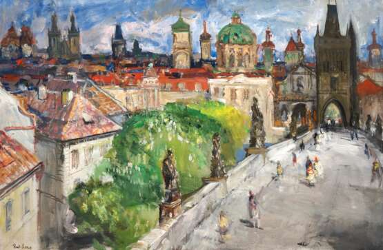 Lexa, Rudolf (1915-2003 Tschechischer Künstler) "Belebte Karlsbrücke in Prag", Öl/ Lw., sign. u.l., 62x92 cm, Rahmen - photo 1