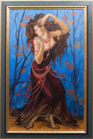 Nikitjuk, Julia (Malerin und Dozentin an einer staatlichen Kunstakademie in Russland) "Tänzerin in Blau-Tänzerin aus dem sibirischen Altai", Öl/ Lw., monogr. u.r. und dat. ´95, WVZ-Nr. S180, rückseitig. sign., … - photo 1