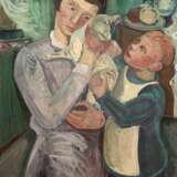 Glowinski Taubert, Luise (1906 Zehlendorf-1988 Husum) "Mutter und Kind mit Katze", Öl/ Lw., sign. u.l. und dat. 1934, 103x70,5 cm, ungerahmt (L. Glowinski-Taubert versuchte, nach dem Vorbild des Kubismus, beson… - Foto 1