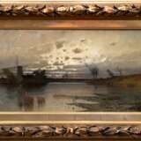 Fischer, Eduard (1852-1905) "Uferlandschaft mit Windmühle im Abendlicht", Öl/Lw., signiert "Ed. Fischer" u.l., 25x61 cm, Prunkrahmen - Foto 1