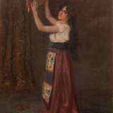 Schmidt, Alfred (1867 Dresden-1956 Stuttgart) "Tarantella-Tänzerin mit Tamburin", Öl/ Lw., sign. o.r. mit Ortsangabe "München", 58x41 cm, ungerahmt - Foto 1