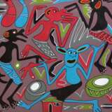 Lilanga, George (1934-2005 Tansania) "Ohne Titel", Lackfarbe/ Faserplatte, sign. u,l., rückseitig bez. und dat. 1999, 60x60 cm, Rahmen Prov.: aus einer norddeutschen Sammlung (George Lilanga di Nyama war ein Bi… - Foto 1