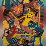 Lilanga, George (1934-2005 Tansania) "Ohne Titel", Lackfarbe/ Faserplatte, sign. unten mittig, 117x69 cm, Rahmen, Prov.: aus einer norddeutschen Sammlung (George Lilanga di Nyama war ein Bildhauer und Maler vom… - Foto 1