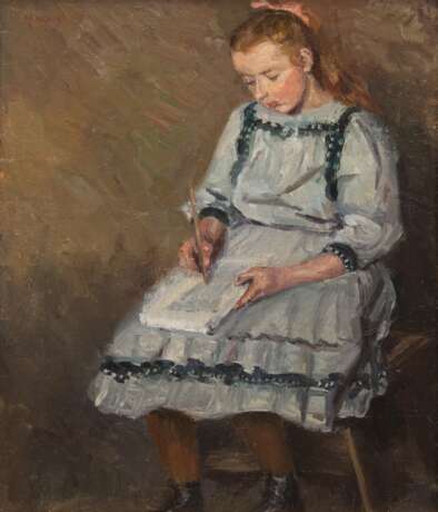 Addicks, Johannes Christiaan (1871-1962) "Porträt eines jungen Mädchens", Öl/ Lw./ Pappe, unsign., rückseitig bez., 50x40 cm, Rahmen - photo 1