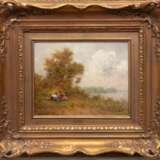 Schilhabel, Josef Helmuth (1896 Burgstadt bei Posen-1970 Hamburg) "Zwei Frauen an einem See in sommerlicher Landschaft", Öl/ Platte, sign. u.r., 24x30 cm, Rahmen (Schilhabel war ein deutscher Maler des Spätimpr… - Foto 1