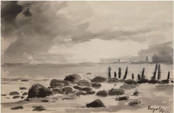 Engel "Küstenlandschaft", Gouche, sign. u.r. und dat.´76, 34x47 cm, im Passepartout hinter Glas und Rahmen - photo 1