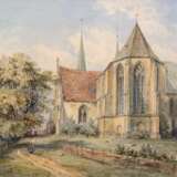 "Klosteranlage mit Personen", Aquarell, undeutl. sign., 23x29 cm, im Passepartout hinter Glas und Rahmen - photo 1