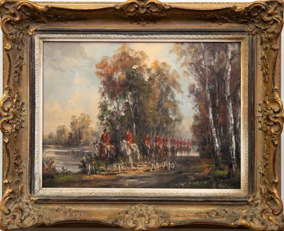 Krauel, Bruno (1907 Berlin-1999 Bad Harzburg) "Parforcejagd", Öl/ Lw., sign. u.l., 30x40 cm, Rahmen - Foto 2