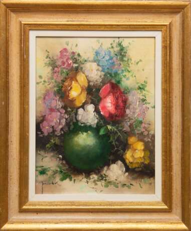 Jereczek, Christian (1935 Berlin-2013 Heideck) "Blumenstilleben mit Keramikvase", Öl/ Lw., sign. u.l., 40x30 cm, Rahmen - Foto 1