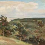 Bunke, Franz (1857 Schwaan-1939 Oberweimar) "Bewaldete Küstenlandschaft", Öl/ Karton, sign., bez. und dat. 1923 u.l., 42,5x54,5 cm, Rahmen (Studium in Berlin und Weimar, Begründer der Schwaaner Malerkolonie, Li… - photo 1