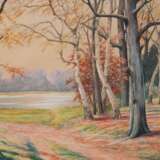 Moras, Walter (1856-1925 Berlin) "Lichtdurchflutetes Waldstück am Seeufer", Aquarell, sign. u.r., 30x45 cm, hinter Museumsglas im Rahmen (Landschafts- und Marinemaler, Studium bei H. Eschke in Berlin, tätig in … - photo 1