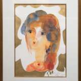 Werner, Heinz (1928 Coswig-2019 ebenda) "Porträt einer Frau", , Aquarell, Goldfarbe/ Papier, sign. u.r. und dat. 2011, 43,5x30 cm, im Passepartout hinter Glas und Rahmen (Deutscher Maler, Grafiker u. Porzellank… - Foto 1