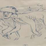 Scheele, Kurt (1905 Frankfurt/ Main-1944 Smolensk) "Karikatur", Tuschezeichnung, rückseitig Nachlaßstempel, 19,5x28 cm, im Passepartout hinter Glas und Rahmen - Foto 1