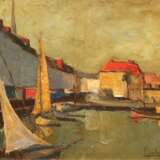 Maler 20. Jh. "Kleiner Bootshafen", Öl/ Lw., undeutl. sign. u.r. und dat. ´65, 54x65 cm, Rahmen - Foto 1