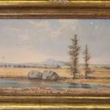 "Landschaft", Aquarell, unsign., 9x15,5 cm, hinter Glas und Rahmen - photo 1