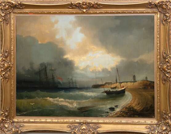 Maler um 1900 "Schiffe vor Küste", Öl/ Lw., unsign., 54,5x74 cm, Rahmen - photo 1