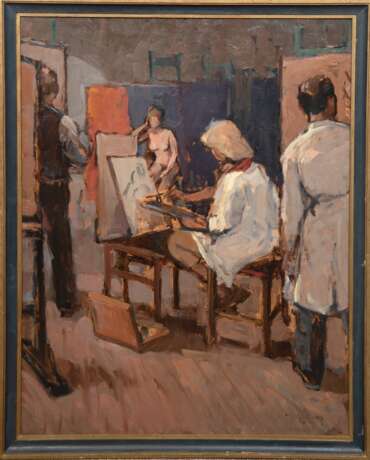 Leclercq, Maurice (1919, Belgischer, spätimpressionistischer Maler) "Im Atelier", Öl/ Hartfaser, Restsignatur u.r. und dat. 1962, 80x60 cm, Rahmen - фото 1