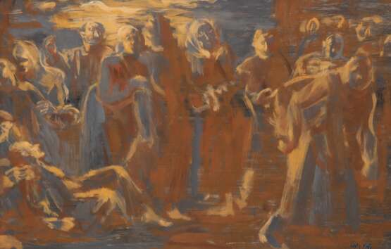 Holtz-Sommer, Hedwig (1901 Berlin- 1970 Wustrow) "Aus dem Zyklus Mutter Courage", Mischtechnik, monogr. u.r., 35x52 cm, im Passepartout hinter Glas und Rahmen (Beteiligung an Ausstellungen mecklenburgischer Kün… - фото 1