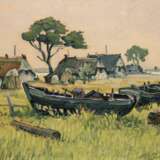 Berndt, M."Fischerdorf und Boote an Land", Öl/ Hartfaser, sign. u.r. und dat. ´88, 30x40,5 cm, Rahmen - photo 1