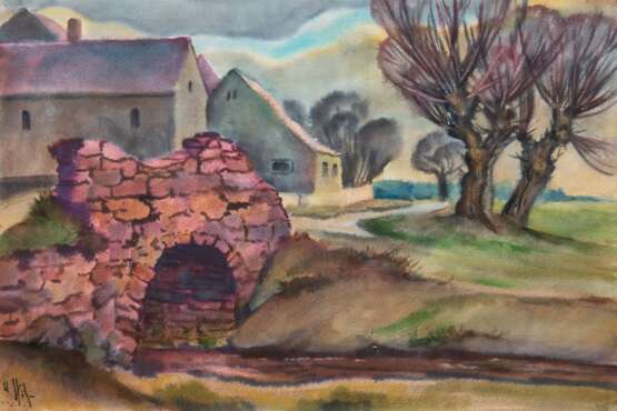 Hitzer, Werner (1918 Berlin-2005 Dresden) "Dorfansicht mit Kopfweiden und Bachlauf", Aquarell, sign. u.l., 36,5x51 cm, ungerahmt - фото 1
