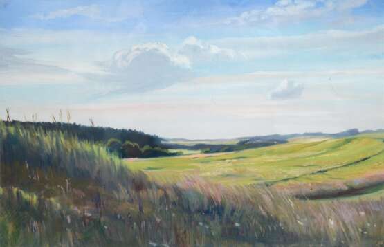 Oswald, Wilhelm (1853 Riga-1932 Leipzig) "Weite Landschaft", Aquarell, unsign., 31x46 cm, im Passepartout hinter Glas und Rahmen - photo 1