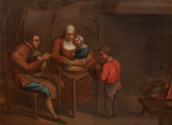 Altmeister, zugeschrieben Findorff, Johann Dietrich (1722-1772) "Bauernfamilie beim Dankgebet", Öl/ Lw., unsign., doubliert, 43x55,5 cm, Rahmen" - Foto 1
