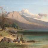 Korzinek, Paul (1833 Wien-1903 ebenda) "Reiteralpe mit Hintersee und Personenstaffage", Öl/Lw., sign. u.r. und dat. 8.62, 31,5x42,5 cm, Rahmen - photo 1